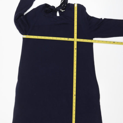 Monsoon Women Blue Size 14 Knit Shift Dress 3/4 Sleeve Bow Tie Back