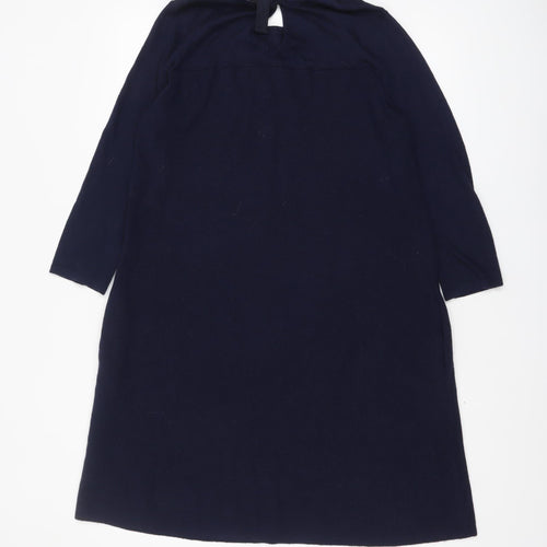 Monsoon Women Blue Size 14 Knit Shift Dress 3/4 Sleeve Bow Tie Back