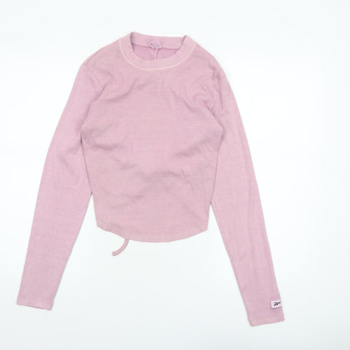 Reebok Women's Pink Cropped Long Sleeve Crew Neck Top Size S