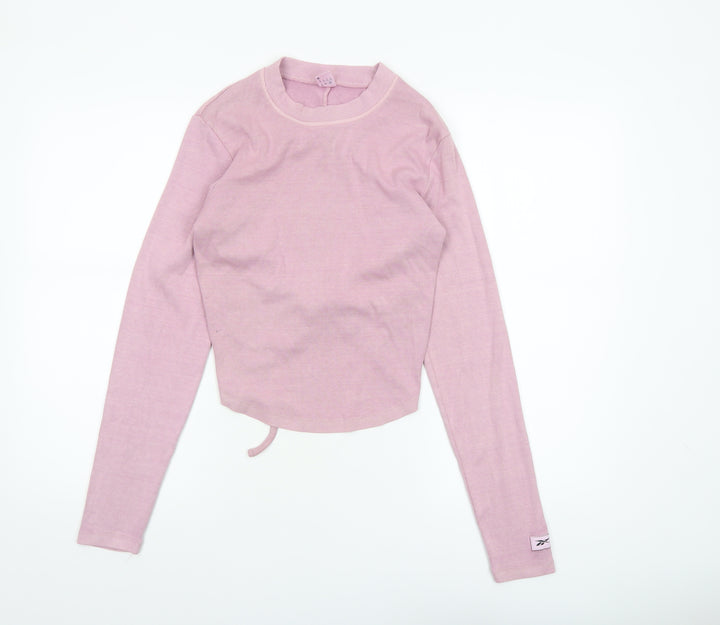 Reebok Women's Pink Cropped Long Sleeve Crew Neck Top Size S
