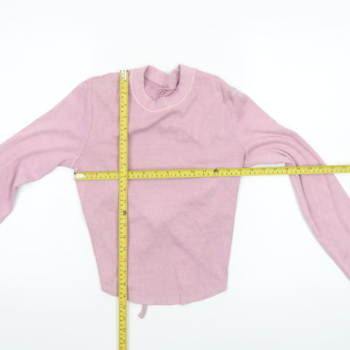 Reebok Women's Pink Cropped Long Sleeve Crew Neck Top Size S