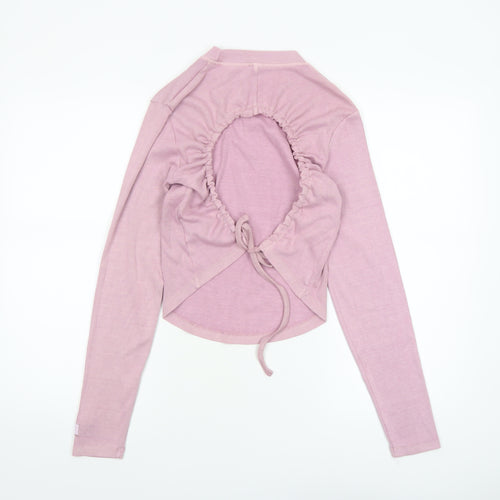 Reebok Women's Pink Cropped Long Sleeve Crew Neck Top Size S
