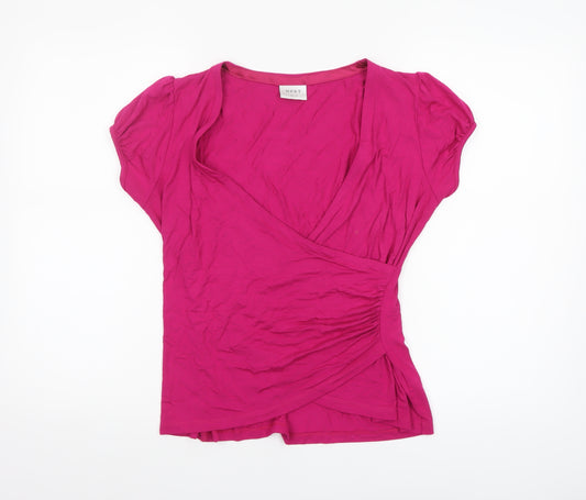Next Women’s Pink Wrap Jersey Blouse UK 14 Short Sleeve Top