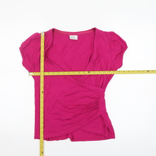 Next Women’s Pink Wrap Jersey Blouse UK 14 Short Sleeve Top