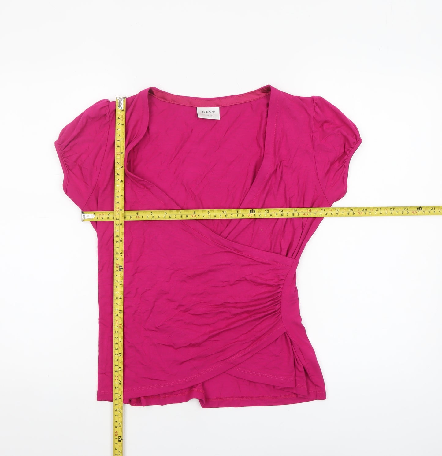 Next Women’s Pink Wrap Jersey Blouse UK 14 Short Sleeve Top