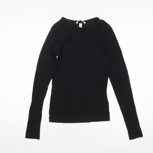 H&M Women Black Long Sleeve Basic Jersey Top Size S