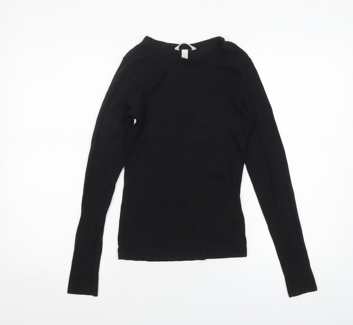 H&M Women Black Long Sleeve Basic Jersey Top Size S