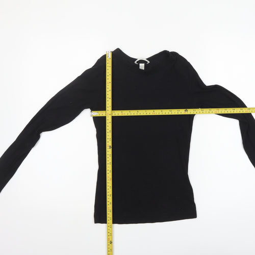 H&M Women Black Long Sleeve Basic Jersey Top Size S