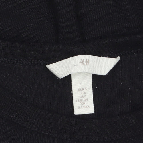 H&M Women Black Long Sleeve Basic Jersey Top Size S