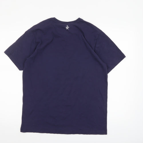 Valecuatro Men’s Blue Cotton Crew Neck Graphic T-Shirt Size L