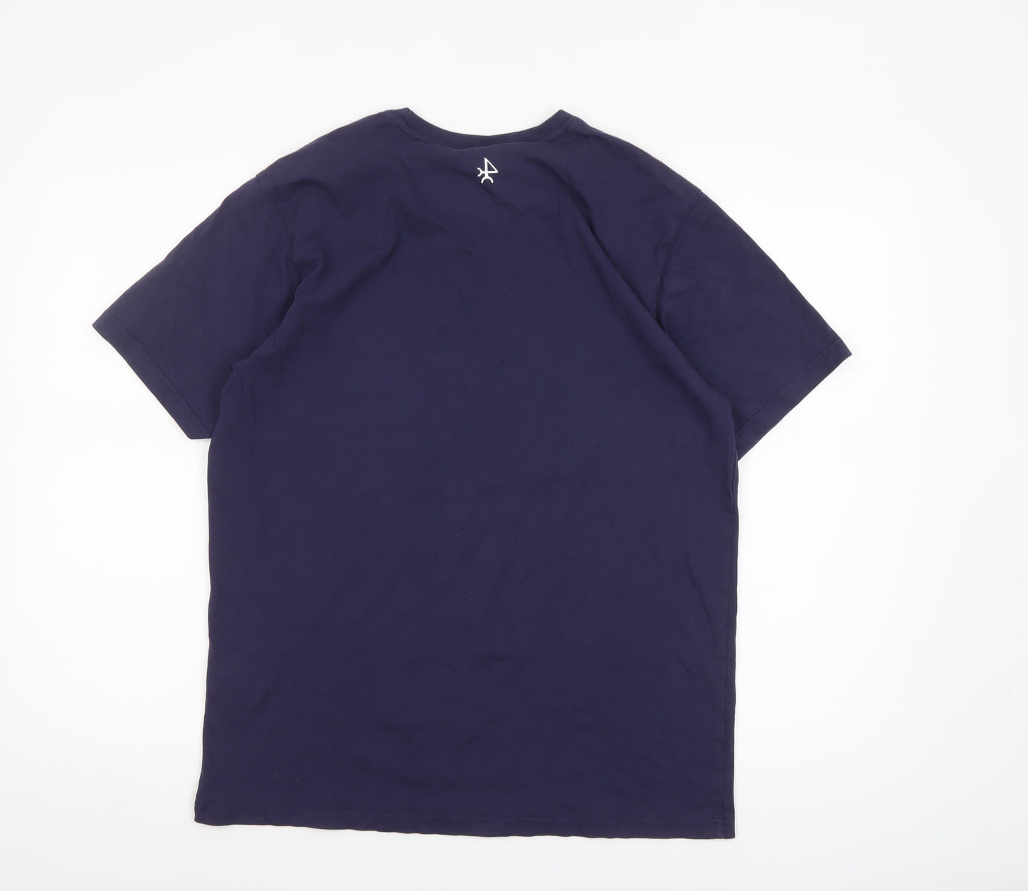 Valecuatro Men’s Blue Cotton Crew Neck Graphic T-Shirt Size L
