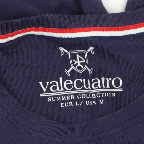 Valecuatro Men’s Blue Cotton Crew Neck Graphic T-Shirt Size L