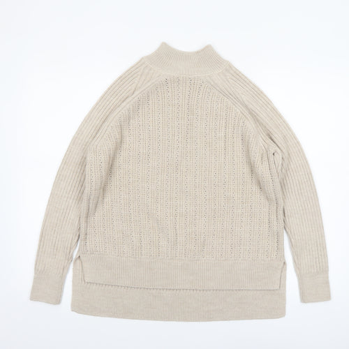 George Women Beige Mock Neck Rib-Knit Long Sleeve Jumper Size S