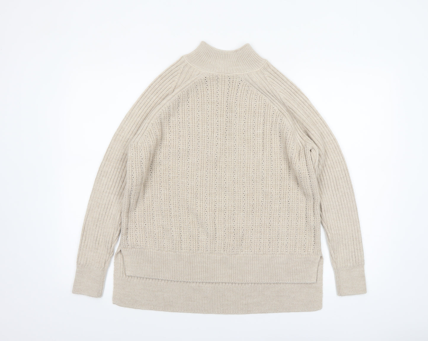 George Women Beige Mock Neck Rib-Knit Long Sleeve Jumper Size S