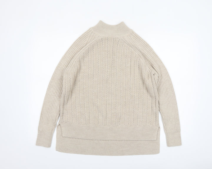 George Women Beige Mock Neck Rib-Knit Long Sleeve Jumper Size S