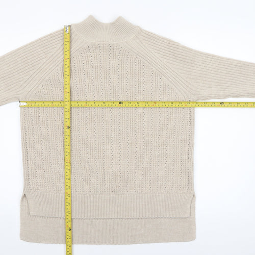 George Women Beige Mock Neck Rib-Knit Long Sleeve Jumper Size S
