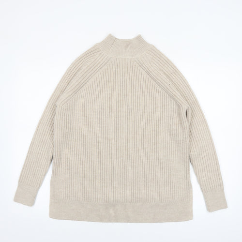 George Women Beige Mock Neck Rib-Knit Long Sleeve Jumper Size S
