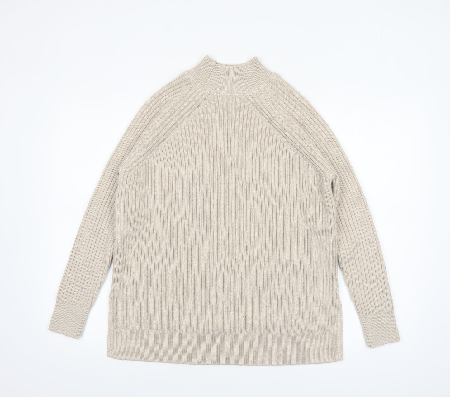 George Women Beige Mock Neck Rib-Knit Long Sleeve Jumper Size S