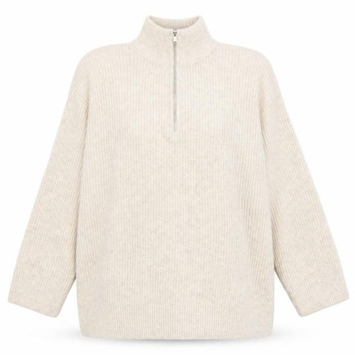 New Look Women Beige High Neck Half Zip Knit Jumper Size M