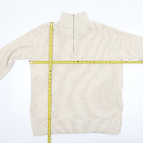 New Look Women Beige High Neck Half Zip Knit Jumper Size M