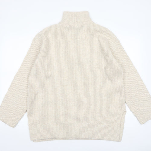 New Look Women Beige High Neck Half Zip Knit Jumper Size M