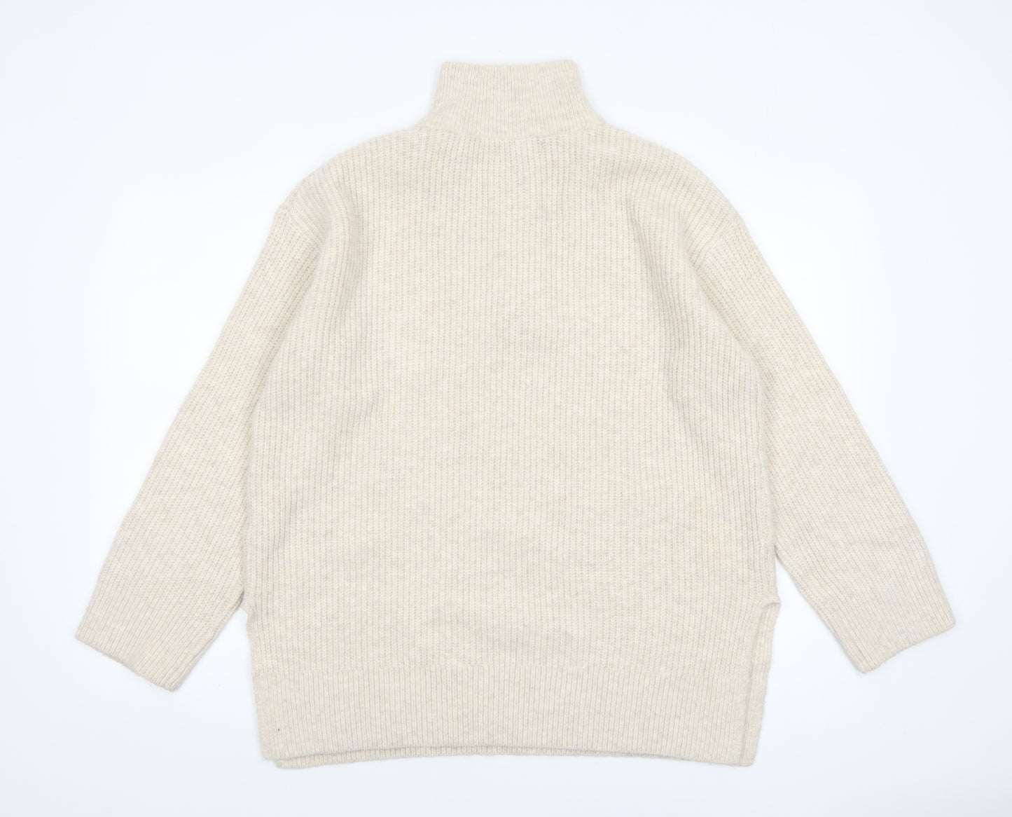 New Look Women Beige High Neck Half Zip Knit Jumper Size M