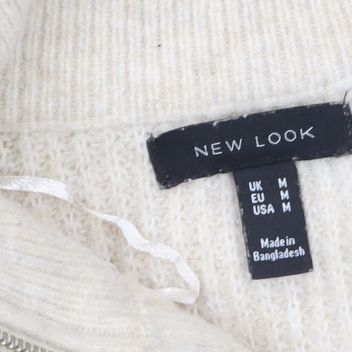 New Look Women Beige High Neck Half Zip Knit Jumper Size M