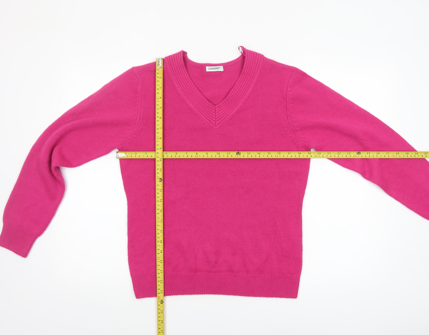 Damart Women’s Pink V-Neck Acrylic Jumper Size 10/12