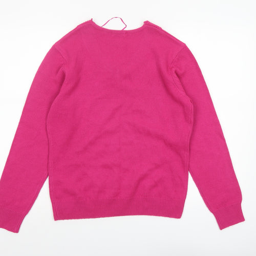 Damart Women’s Pink V-Neck Acrylic Jumper Size 10/12