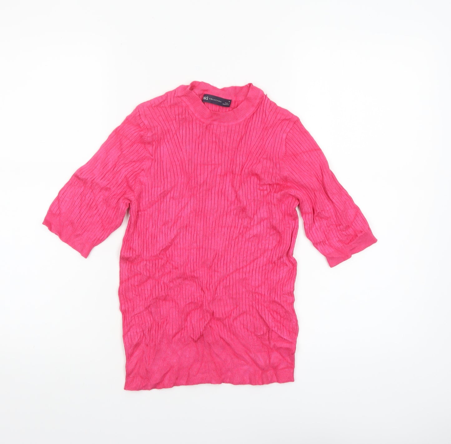 Marks and Spencer Womens Pink Mock Neck Ribbed Knit Jumper Size 10