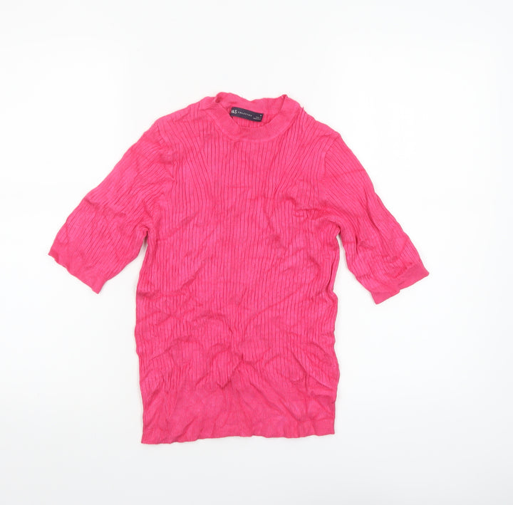 Marks and Spencer Womens Pink Mock Neck Ribbed Knit Jumper Size 10