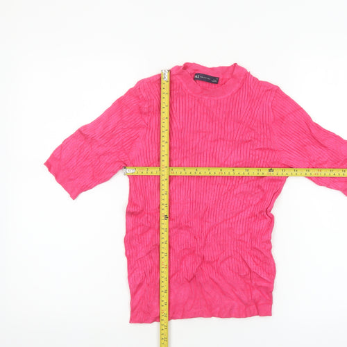 Marks and Spencer Womens Pink Mock Neck Ribbed Knit Jumper Size 10