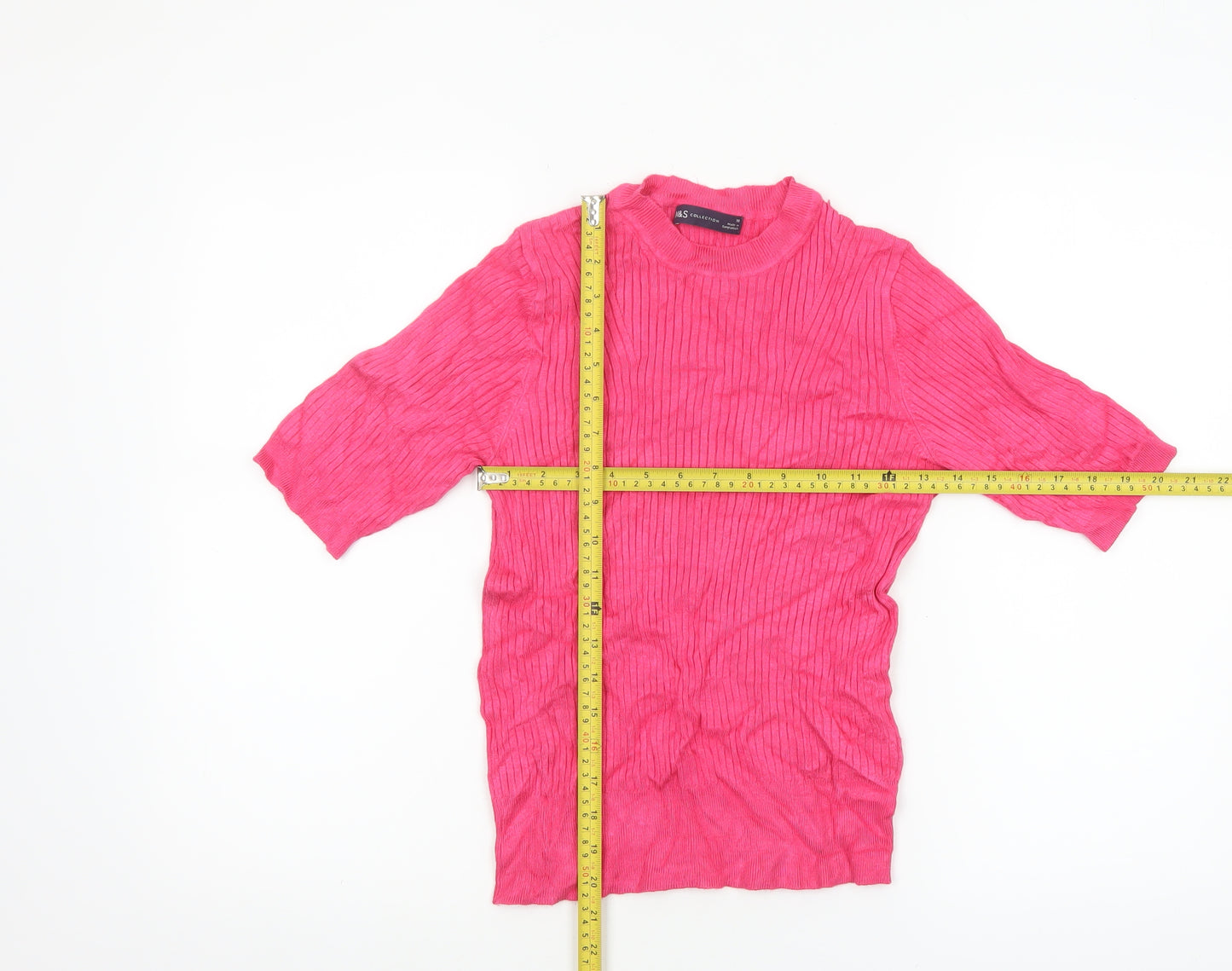 Marks and Spencer Womens Pink Mock Neck Ribbed Knit Jumper Size 10