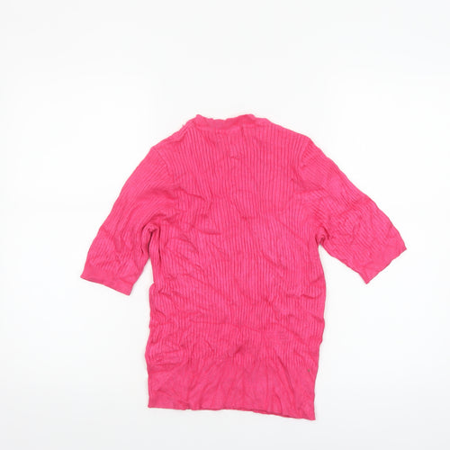 Marks and Spencer Womens Pink Mock Neck Ribbed Knit Jumper Size 10