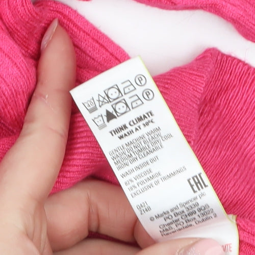Marks and Spencer Womens Pink Mock Neck Ribbed Knit Jumper Size 10