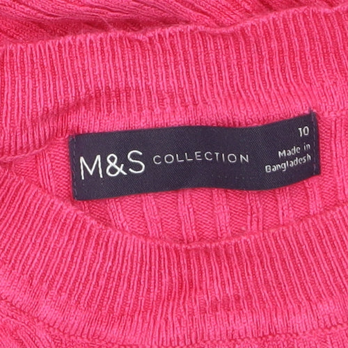 Marks and Spencer Womens Pink Mock Neck Ribbed Knit Jumper Size 10
