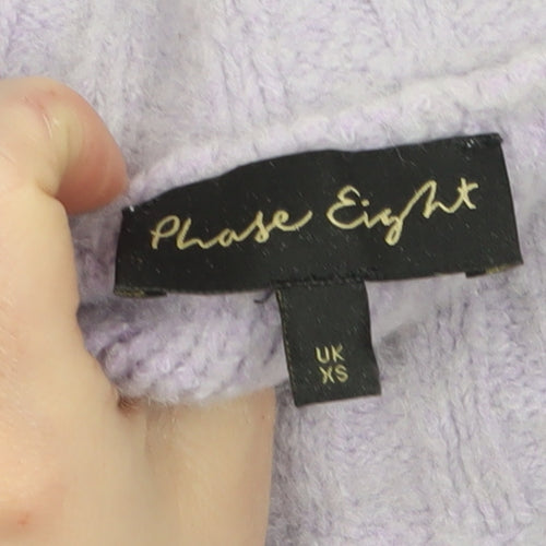 Phase Eight Women’s Purple Mock Neck Wool Blend Chunky Knit Jumper XS