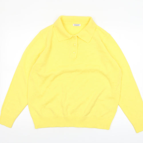 Damart Womens Yellow Collared Henley Knit Jumper Size 18/20
