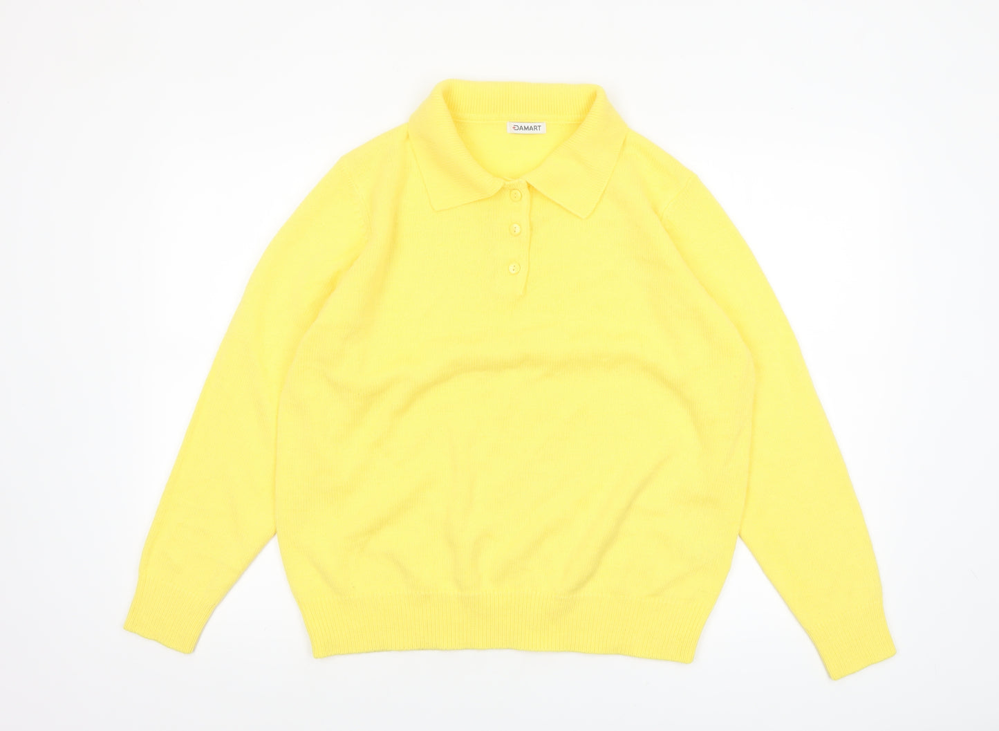 Damart Womens Yellow Collared Henley Knit Jumper Size 18/20