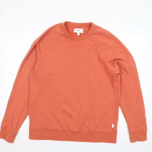 Marks and Spencer Men's Orange Crew Neck Cotton Sweatshirt M