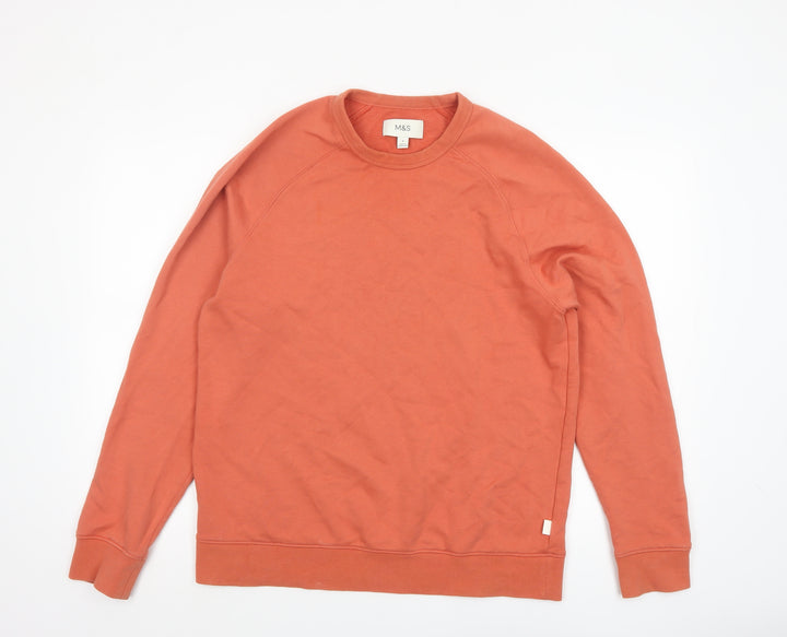 Marks and Spencer Men's Orange Crew Neck Cotton Sweatshirt M