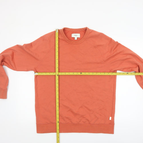 Marks and Spencer Men's Orange Crew Neck Cotton Sweatshirt M
