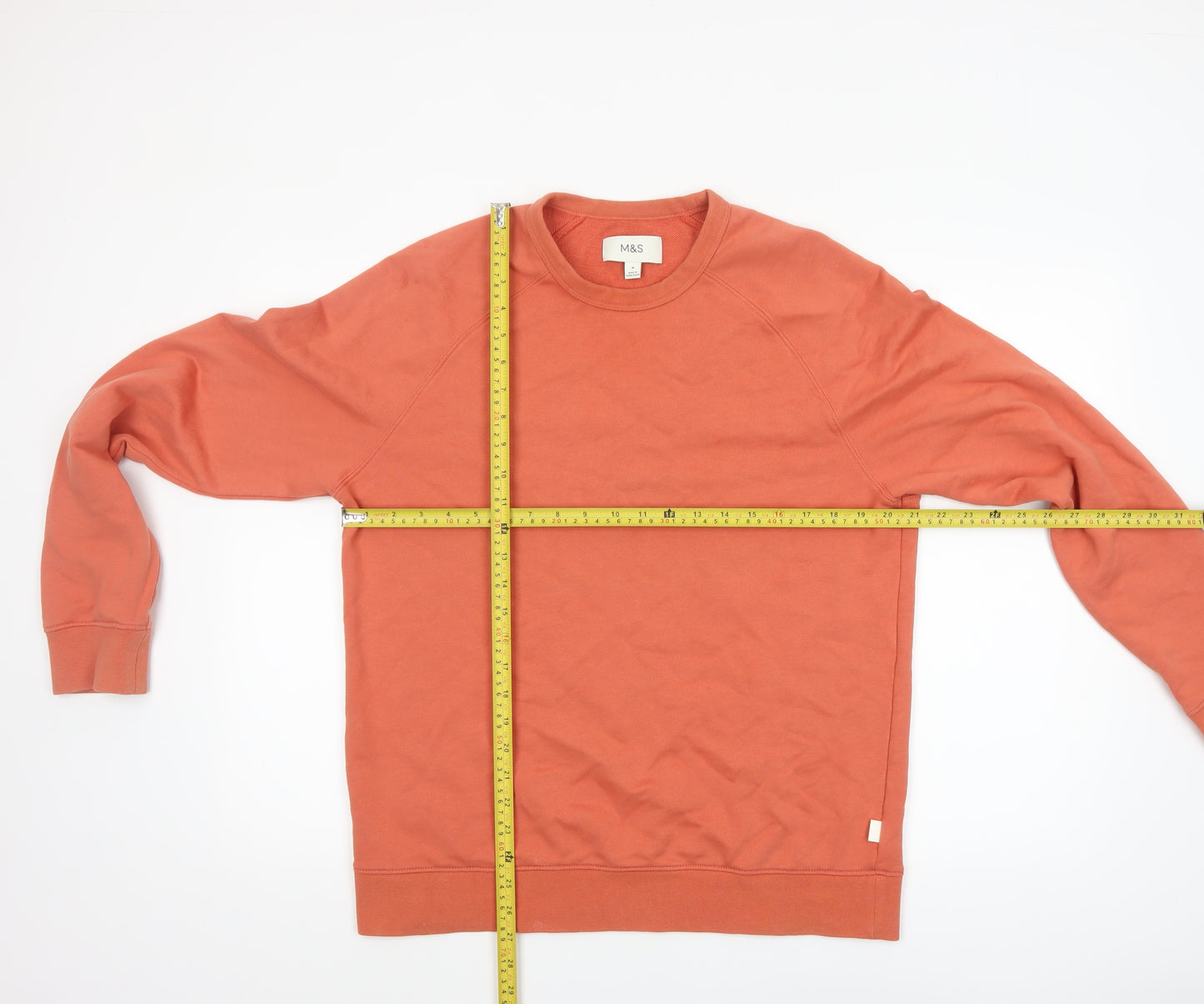 Marks and Spencer Men's Orange Crew Neck Cotton Sweatshirt M