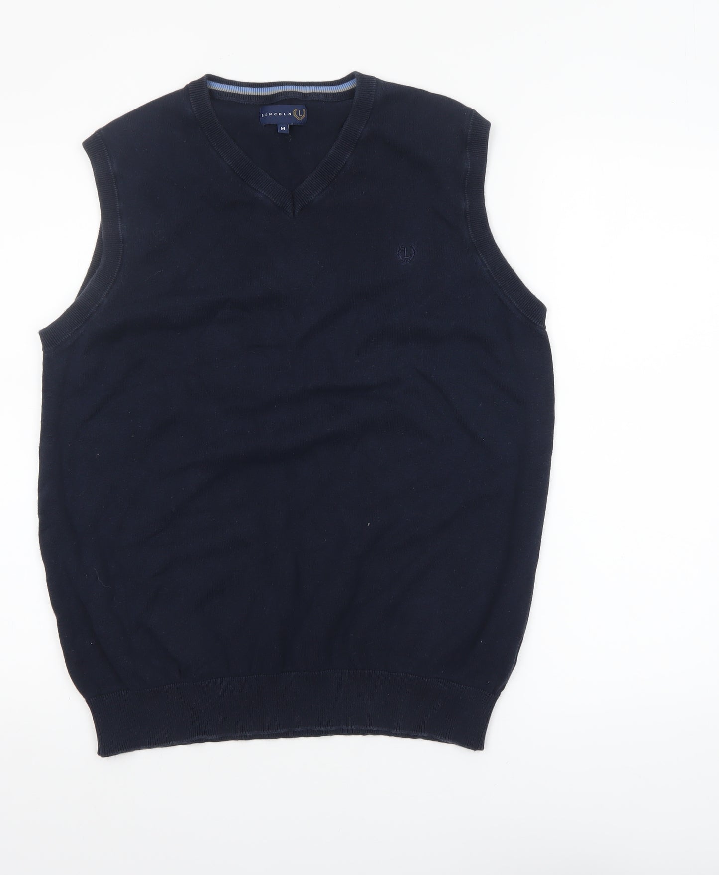 Lincoln Men's Blue Cotton V-Neck Sleeveless Vest Jumper M