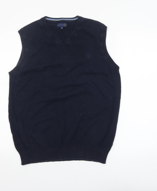 Lincoln Men's Blue Cotton V-Neck Sleeveless Vest Jumper M