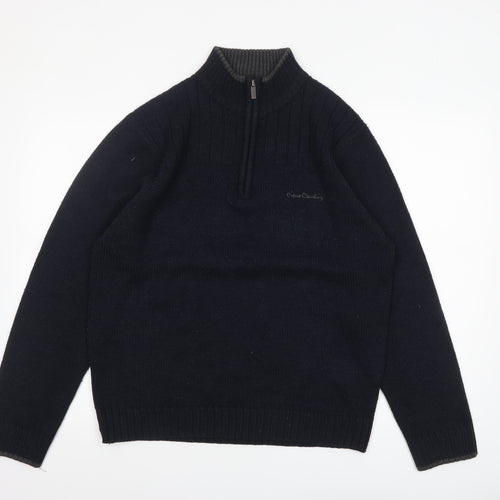 Pierre Cardin Men's Black L 1/4 Zip High Neck Acrylic Jumper