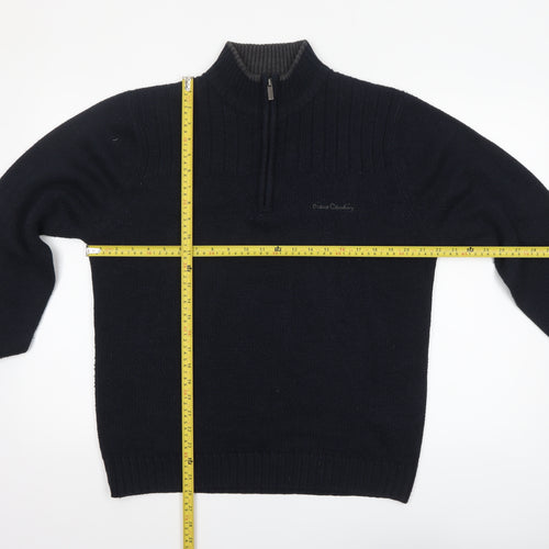 Pierre Cardin Men's Black L 1/4 Zip High Neck Acrylic Jumper