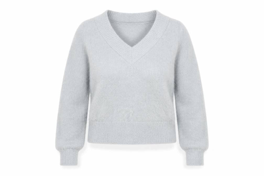 Front view of Marks & Spencer Women’s Grey V-Neck Long Sleeve jumper XS