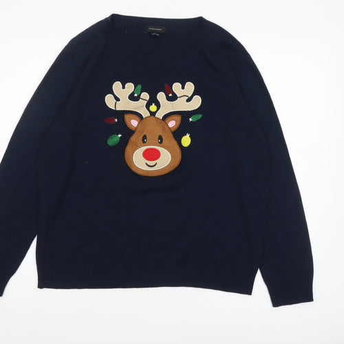 Atmosphere Women's Navy Reindeer Christmas Jumper L Crew Neck
