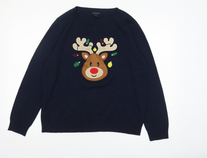 Atmosphere Women's Navy Reindeer Christmas Jumper L Crew Neck